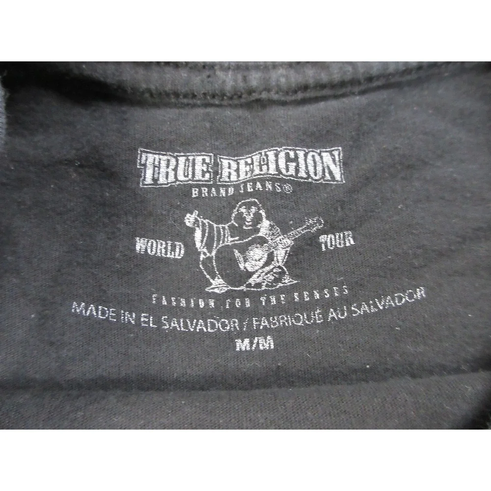 True Religion Shirt Mens Medium Black Metallic Gold Buddha Guitar Tee Tagless